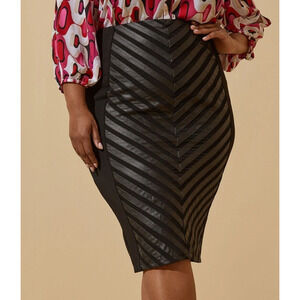 PLUS Size 34W | Striped Paneled Faux Leather Stretch Ponte Knit Pencil Skirt NEW